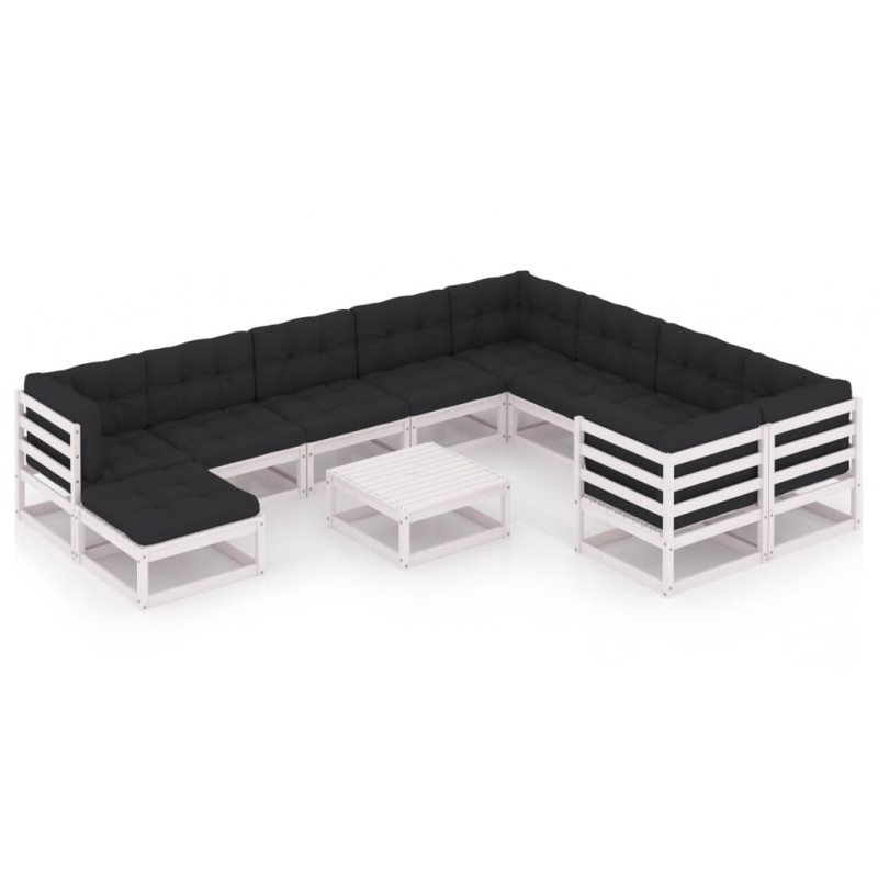 vidaXL Set de muebles de jardín 11 pzas con cojines madera pino blanco vidaXL Set de muebles de jardín 11 pzas con cojines madera pino blanco