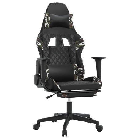 vidaXL Silla gaming masaje reposapiés cuero sintético negro camuflaje