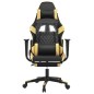 vidaXL Silla gaming masaje y reposapiés cuero sintético negro dorado vidaXL Silla gaming masaje y reposapiés cuero sintético negro dorado