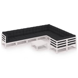 vidaXL Set de muebles de jardín 10 pzas con cojines madera pino blanco