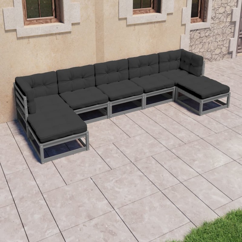 vidaXL Set de muebles de jardín 7 pzas con cojines madera pino gris vidaXL Set de muebles de jardín 7 pzas con cojines madera pino gris