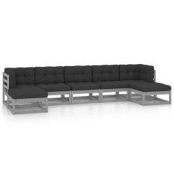 vidaXL Set de muebles de jardín 7 pzas con cojines madera pino gris