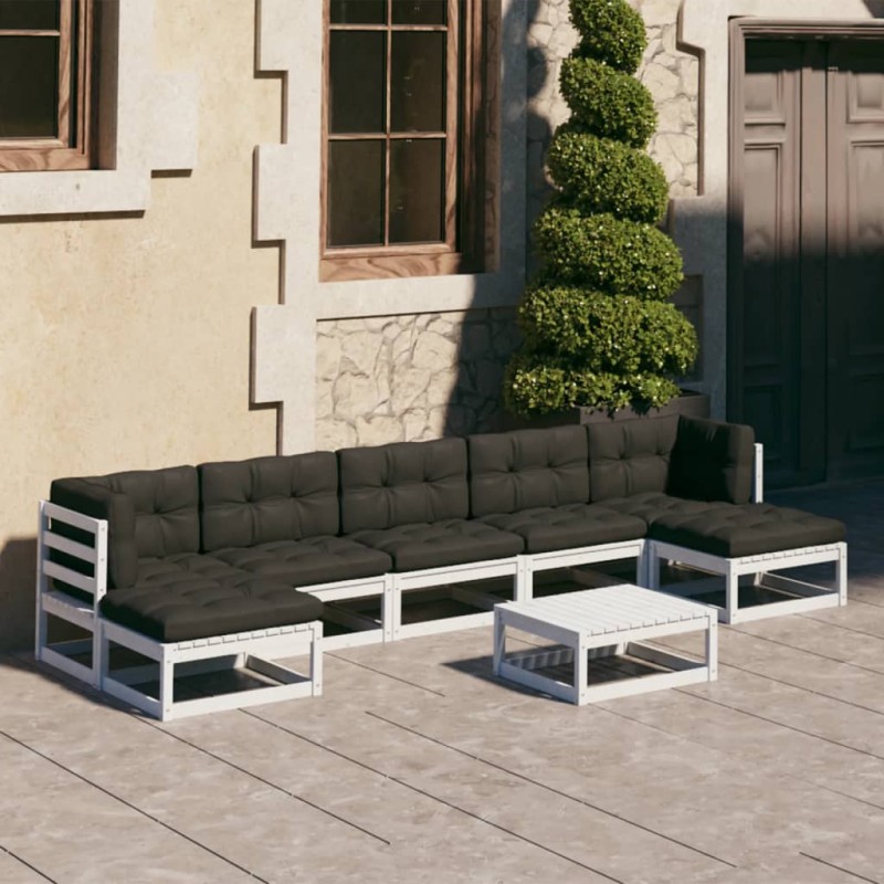 vidaXL Set muebles jardín con cojines 8 pzas madera maciza pino blanco