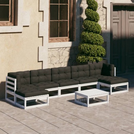 vidaXL Set muebles jardín con cojines 8 pzas madera maciza pino blanco