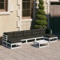 vidaXL Set muebles jardín con cojines 8 pzas madera maciza pino blanco