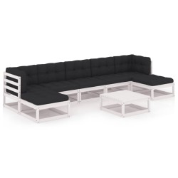 vidaXL Set muebles jardín con cojines 8 pzas madera maciza pino blanco