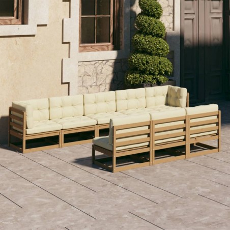 vidaXL Set de muebles de jardín 8 pzs cojines madera pino marrón miel