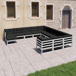 vidaXL Set de muebles de jardín 12 pzas con cojines madera pino blanco