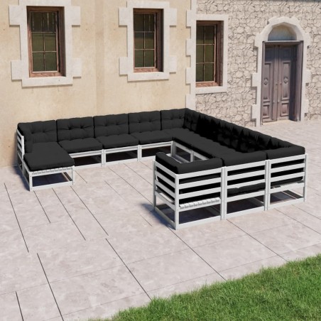 vidaXL Set de muebles de jardín 12 pzas con cojines madera pino blanco