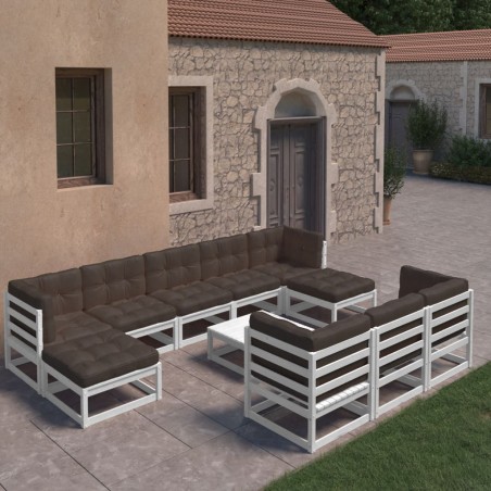 vidaXL Set de muebles de jardín 11 pzas con cojines madera pino blanco