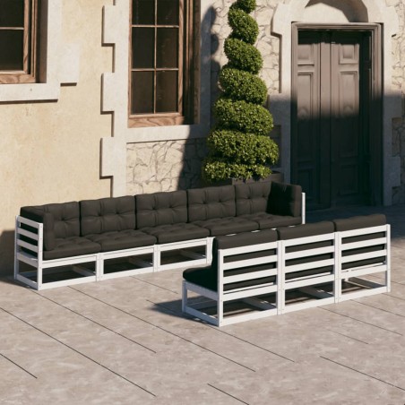 vidaXL Set muebles jardín con cojines 8 pzas madera maciza pino blanco