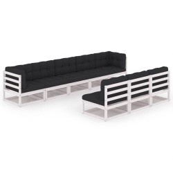 vidaXL Set muebles jardín con cojines 8 pzas madera maciza pino blanco