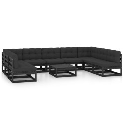 vidaXL Set de muebles de jardín 10 pzas con cojines madera pino negro