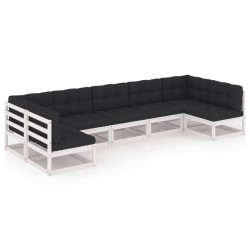 vidaXL Set muebles jardín 7 pzas con cojines madera maciza pino blanco