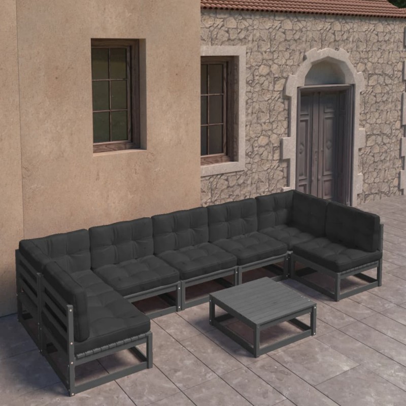 vidaXL Set de muebles de jardín 8 pzas con cojines madera pino negro vidaXL Set de muebles de jardín 8 pzas con cojines madera pino negro