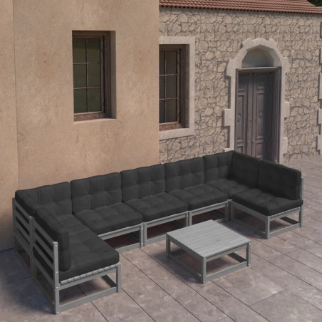 vidaXL Set de muebles de jardín 8 pzas con cojines madera pino gris