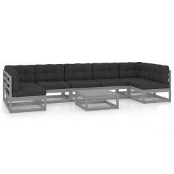 vidaXL Set de muebles de jardín 8 pzas con cojines madera pino gris