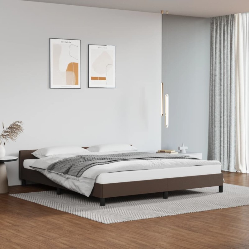 vidaXL Estructura de cama cabecero cuero sintético marrón 180x200 cm vidaXL Estructura de cama cabecero cuero sintético marrón 180x200 cm