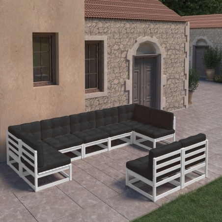 vidaXL Set de muebles de jardín 9 pzas con cojines madera pino blanco