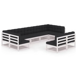 vidaXL Set de muebles de jardín 9 pzas con cojines madera pino blanco