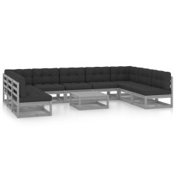 vidaXL Set de muebles de jardín 10 pzas con cojines madera pino gris