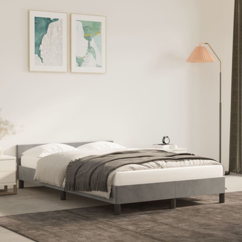 vidaXL Estructura de cama con cabecero terciopelo gris claro 120x200cm vidaXL Estructura de cama con cabecero terciopelo gris claro 120x200cm