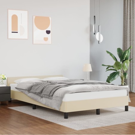 vidaXL Estructura de cama con cabecero cuero sintético crema 120x200cm