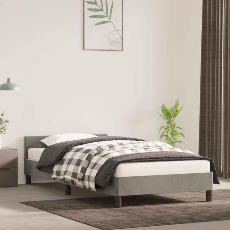 vidaXL Estructura de cama con cabecero terciopelo gris claro 90x200 cm