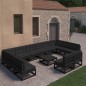 vidaXL Set de muebles de jardín 13 pzas con cojines madera pino negro