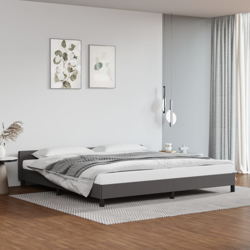 vidaXL Estructura de cama con cabecero cuero sintético gris 200x200 cm vidaXL Estructura de cama con cabecero cuero sintético gris 200x200 cm
