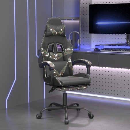 vidaXL Silla gaming giratoria y reposapiés cuero sintético