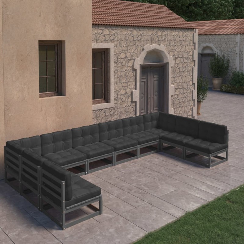 vidaXL Set de muebles de jardín 10 pzas con cojines madera pino negro vidaXL Set de muebles de jardín 10 pzas con cojines madera pino negro