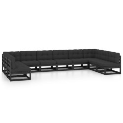 vidaXL Set de muebles de jardín 10 pzas con cojines madera pino negro