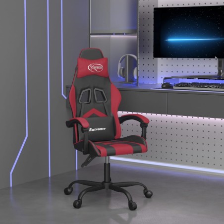 vidaXL Silla gaming giratoria cuero sintético negro y rojo vino tinto