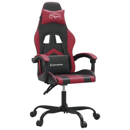 vidaXL Silla gaming giratoria cuero sintético negro y rojo vino tinto