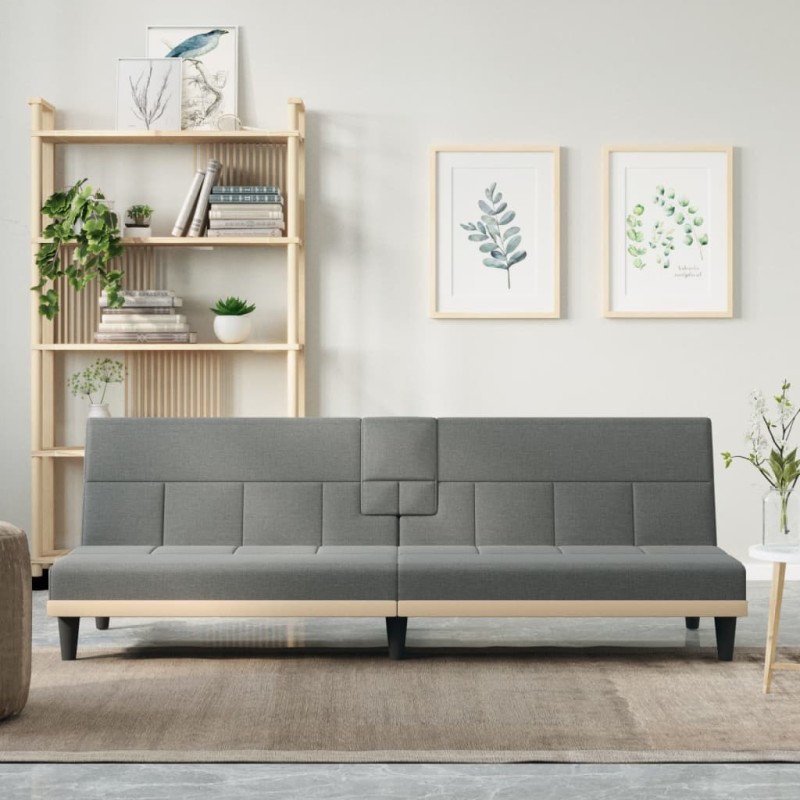 vidaXL Sofá cama con portavasos tela gris oscuro vidaXL Sofá cama con portavasos tela gris oscuro