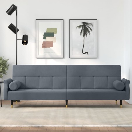 vidaXL Sofá cama con cojines terciopelo gris oscuro