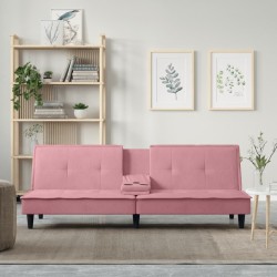 vidaXL Sofá cama con portavasos terciopelo rosa