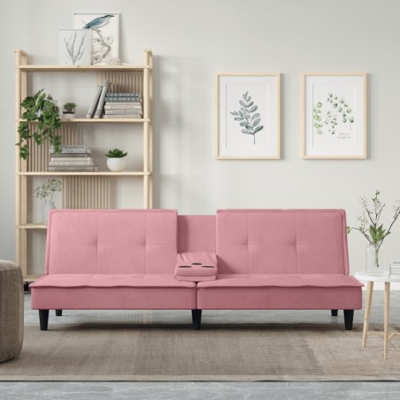 vidaXL Sofá cama con portavasos terciopelo rosa