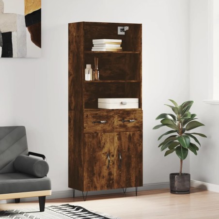 vidaXL Aparador alto madera contrachapada roble ahumado 69,5x34x180 cm