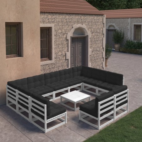 vidaXL Set de muebles de jardín 10 pzas con cojines madera pino blanco