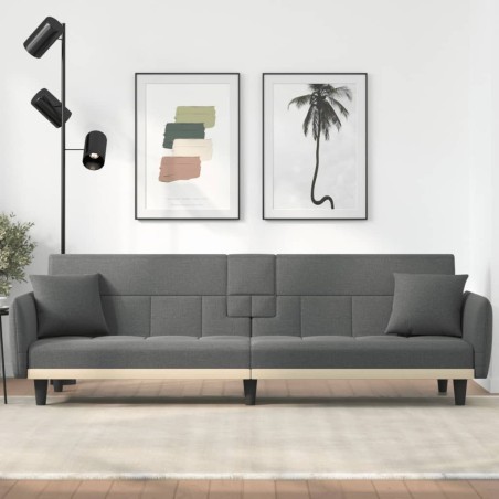 vidaXL Sofá cama con portavasos tela gris oscuro