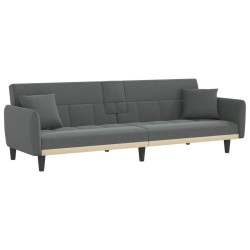 vidaXL Sofá cama con portavasos tela gris oscuro