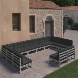 vidaXL Set de muebles de jardín 12 pzas con cojines madera pino gris