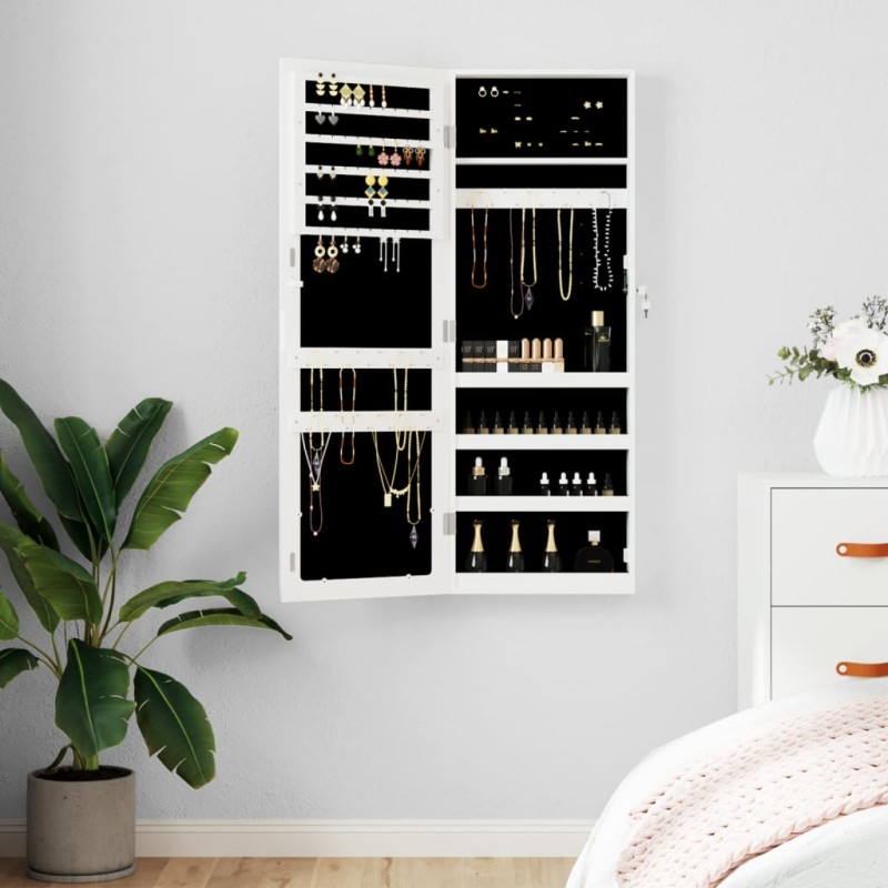 vidaXL Espejo con joyero de pared blanco 37,5x10x106 cm vidaXL Espejo con joyero de pared blanco 37,5x10x106 cm