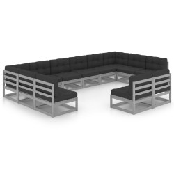 vidaXL Set de muebles de jardín 12 pzas con cojines madera pino gris