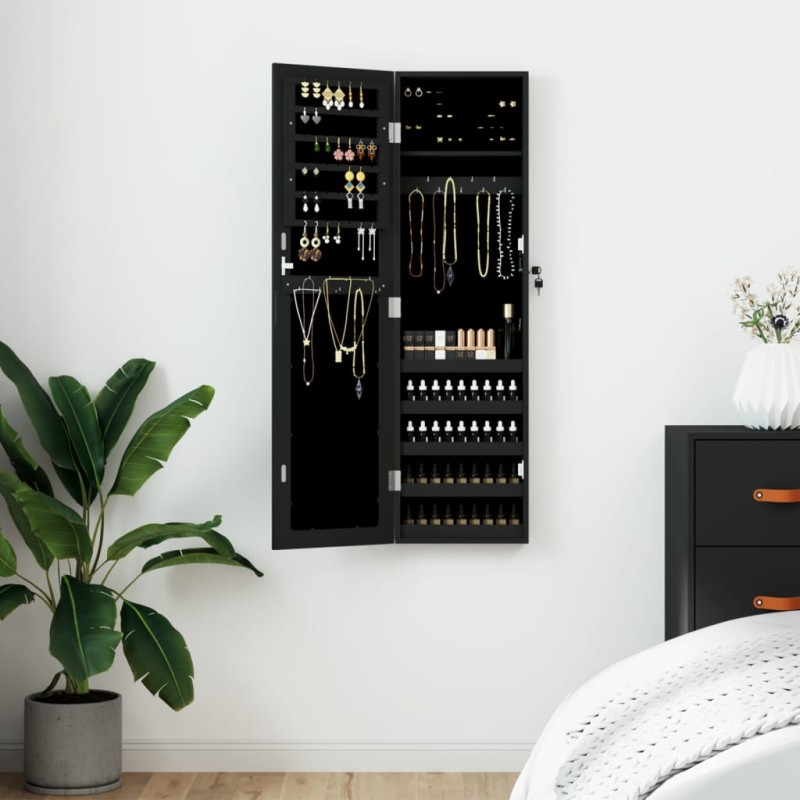 vidaXL Espejo con joyero de pared negro 30x8,5x106 cm
