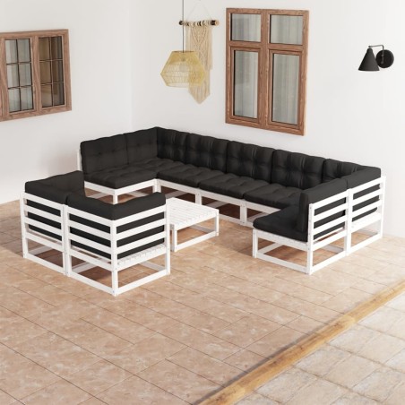 vidaXL Set de muebles de jardín 10 pzas con cojines madera pino blanco