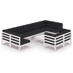 vidaXL Set de muebles de jardín 10 pzas con cojines madera pino blanco