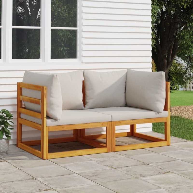 vidaXL Sofás modulares esquina 2 uds madera acacia cojines gris claro vidaXL Sofás modulares esquina 2 uds madera acacia cojines gris claro